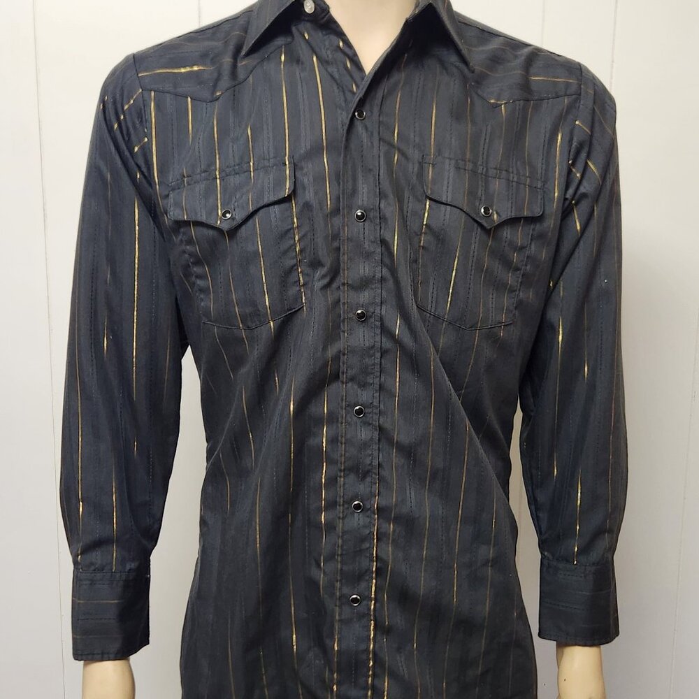 men's Western shirt S vintage 1980s black gold stripe